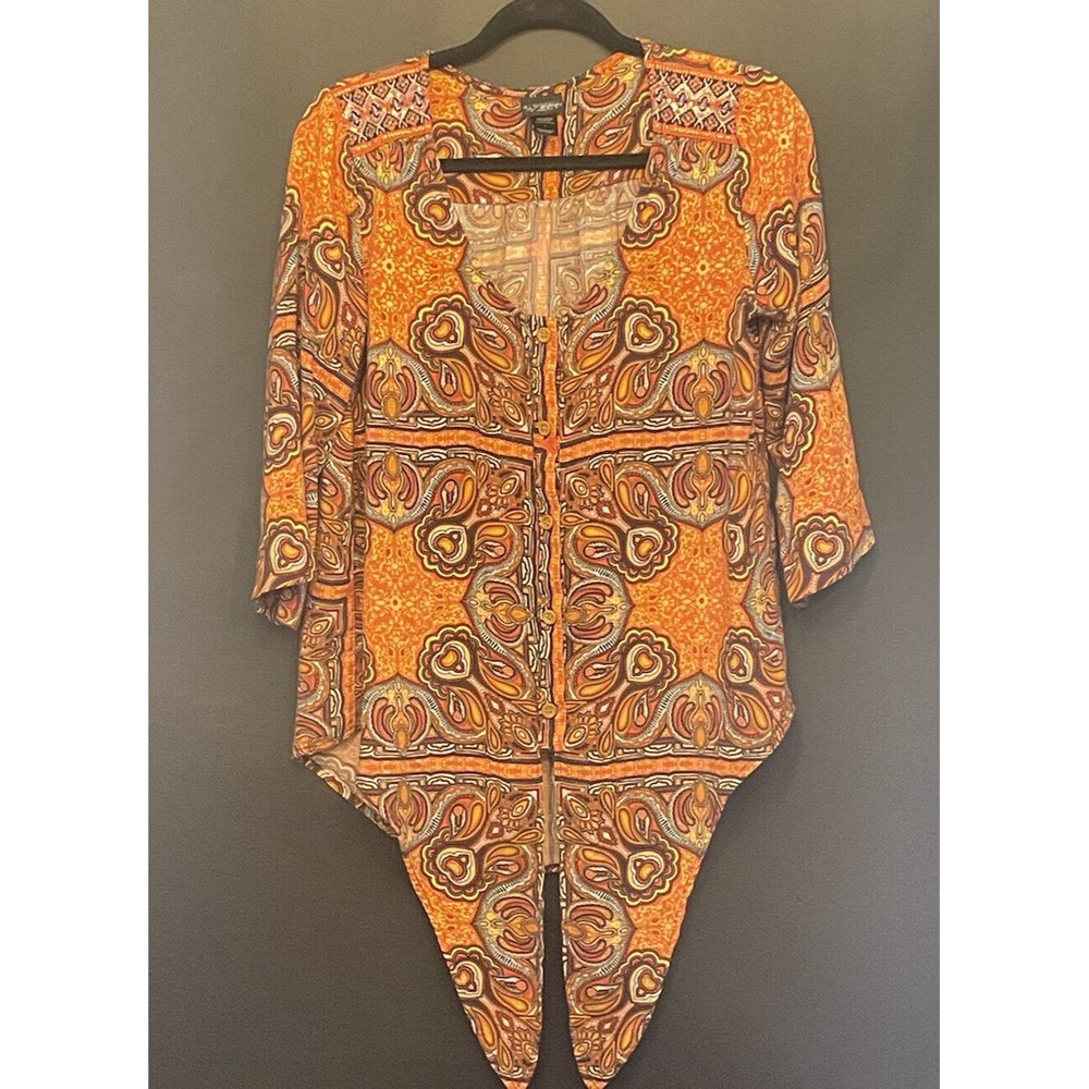 Daytrip Buckle Button Up Top Women’s L Large Retro  Boho Orange   S886182M A83